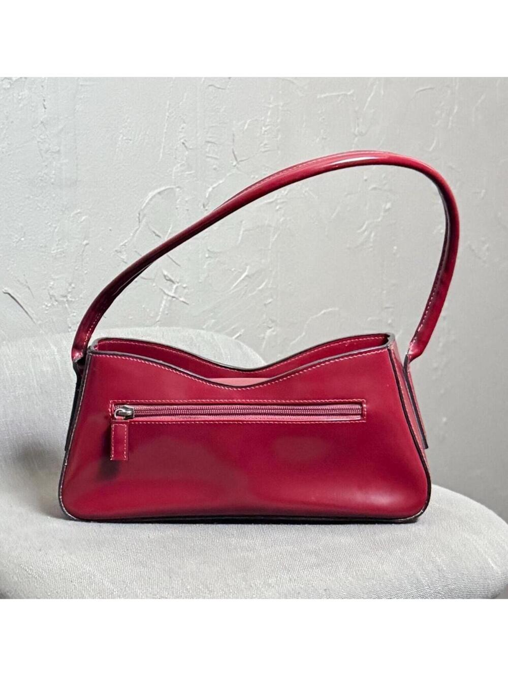 Y2K Burgundy Sleek Shoulder Bag with Silver Hardware from GUESS 90's Minimalist - Picture 2 of 10